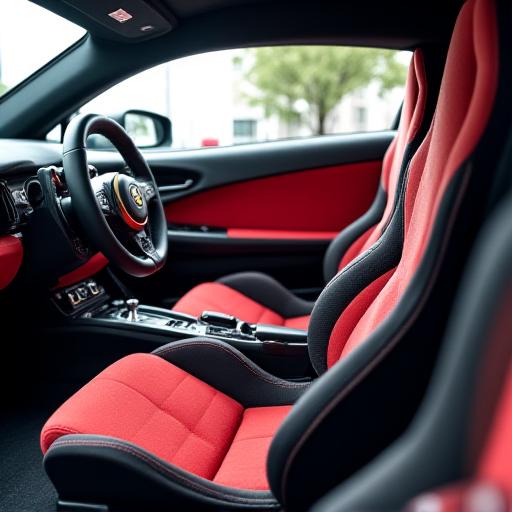 Interno di auto sportiva con dettagli personalizzati